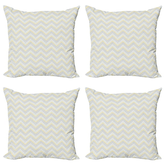 Ambesonne Grey Throw Pillow Cover 4 Pack, Vintage Chevron, 20", Yellow Grey