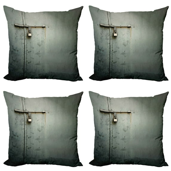 Ambesonne Grey Throw Pillow Cover 4 Pack, Warehouse Store Door Lock, 18", Charcoal Grey