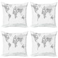 thumbnail image 1 of Ambesonne Grey Throw Pillow Cover 4 Pack, World Map Continents Earth, 24", White Grey, 1 of 7