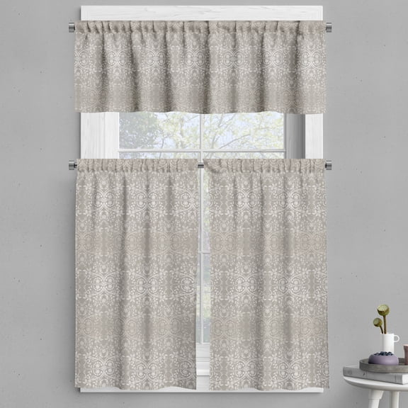 Ambesonne Grey Valance & Curtain, Paisley Victorian Pattern, 55"x36", Grey Beige