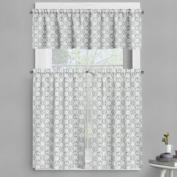 Ambesonne Grey Valance & Curtain, Royal Floral Ornaments, 55"x45", White Grey