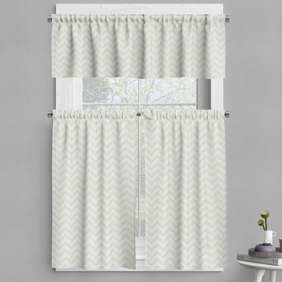 Ambesonne Grey Valance & Curtain, Vintage Chevron, 55"x30", Yellow Grey