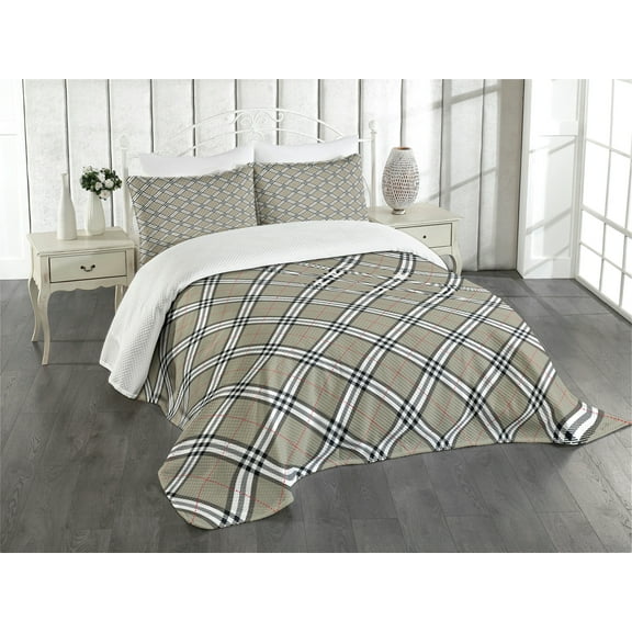 Ambesonne Grey White Quilted Bedspread Set 3 Pcs, Medieval Art, King Size, Grey Black White