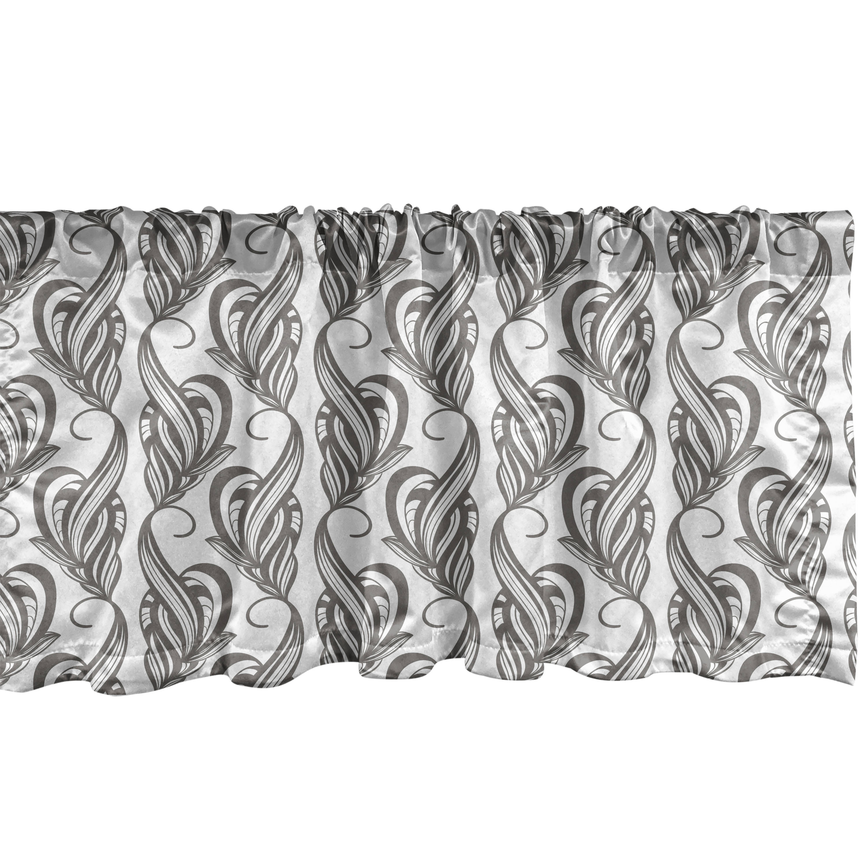 Ambesonne Grey and White Window Valance, Swirling Leaves Flower Petals ...