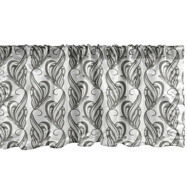 Ambesonne Grey and White Window Valance, Swirling Leaves Flower Petals with an Abstract Design, Curtain Valance for Kitchen Bedroom Decor with Rod Pocket, 54" X 18", Charcoal Grey and White