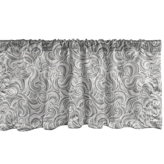 Ambesonne Grey Window Valance, Abstract Curly Waves Ornament, 54" X 18", Grey
