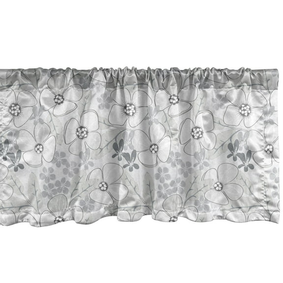 Ambesonne Grey Window Valance, Abstract Sketchy Flowers, 42" x 18", Pale Grey and White