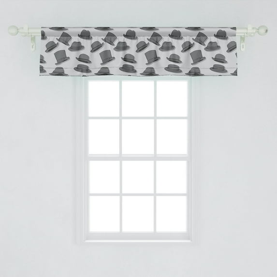 Ambesonne Grey Window Valance, Greyscale Illustration of Classical Hat Pattern in Doodle Hand Drawing, Curtain Valance for Kitchen Bedroom Decor with Rod Pocket, 54" X 12", Pale Grey Dark Grey