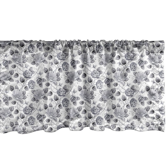 Ambesonne Grey Window Valance, Vintage Roses Floral Art, 54" X 18", Grey White