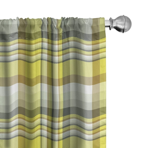 Ambesonne Grey Yellow 4-Panel Curtains, Vibrant Madras Plaid, 56"x95", Yellow Multicolor