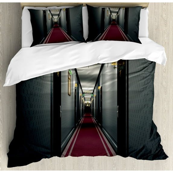 Ambesonne Grey Yellow Duvet Cover Sets, French Hotel, 2-Queen, Grey Yellow