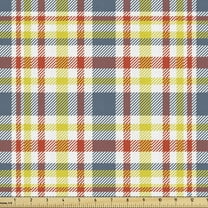 Ambesonne Grey Yellow Fabric by the Yard Upholstery, Colorful Cheery Plaid, 5 Yards, Multicolor