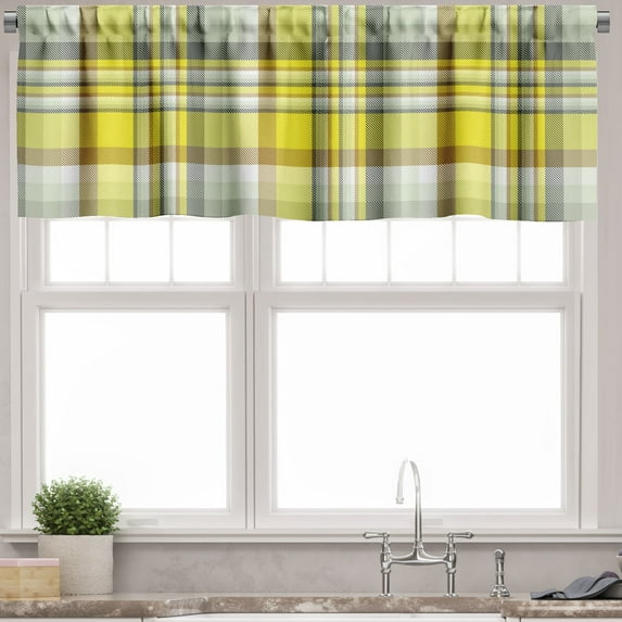 Ambesonne Grey Yellow Valance Pack of 2, Vibrant Madras Plaid, 42"X12", Yellow Multicolor