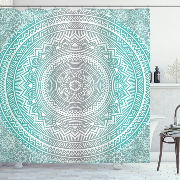 Ambesonne Grey and Aqua Shower Curtain, Tribe Mandala, 69"Wx75"L, Aqua Grey