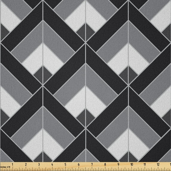 Ambesonne Grey and Black Fabric by the Yard Microfiber, Boho Geometrical, 2 Yards, Grey Black Pale Grey