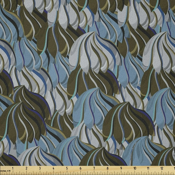 Ambesonne Grey and Blue Fabric by the Yard Microfiber, Abstract Structures, 5 Yards, Army Green and Pale Taupe