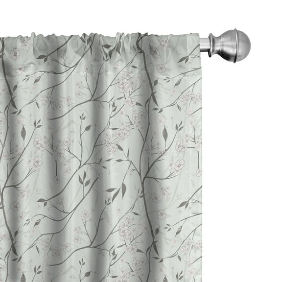 Ambesonne Grey and Mint Curtains, Rustic White Buds, Pair of 28"x95", Pale Mint Green White