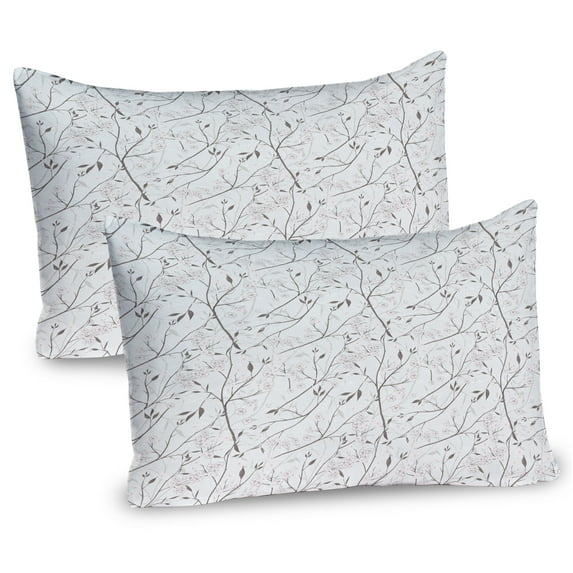 Ambesonne Grey and Mint Pillow Sham 2 Pack, Rustic White Buds, 26"x20", Pale Mint Green White