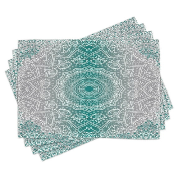 Ambesonne Grey and Teal Place Mats Set of 4, Mandala Occult Motif, Standard Size, Teal Grey