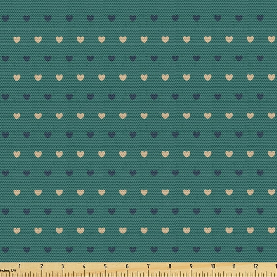 Ambesonne Grey and Turquoise Fabric by the Yard Upholstery, Little Heart Art, 3 Yards, Teal Ecru Tan