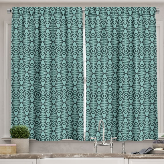 Ambesonne Grey and Turquoise Kitchen Curtains, Abstract Waves, 55"x39", Pale Slate Blue Teal