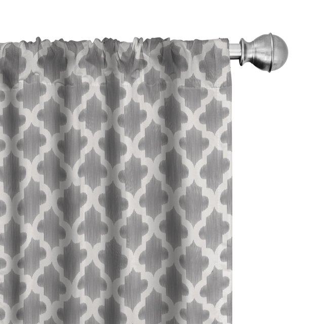 Ambesonne Grey and White Curtains, Geometric Damask, Pair of 28"x84