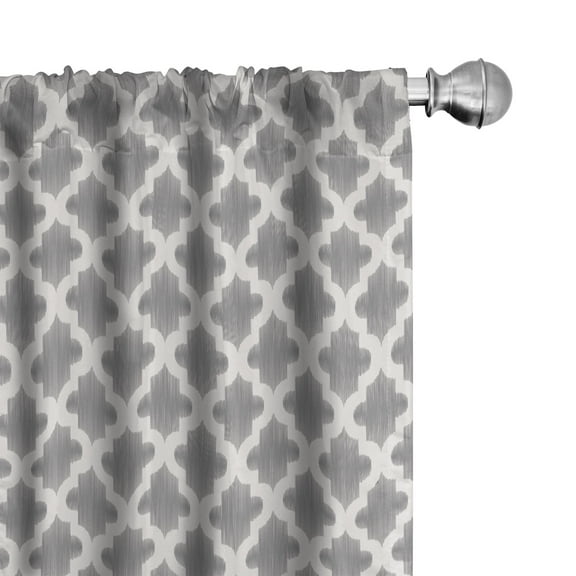 Ambesonne Grey and White Curtains, Geometric Damask, Pair of 28"x84", Dimgrey White