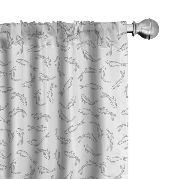Ambesonne Grey and White Curtains, Marine Theme Fishes, Pair of 28"x84", Grey White