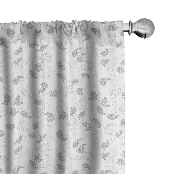Ambesonne Grey and White Curtains, Skinny Curly Stems, Pair of 28"x63", Pale Grey White