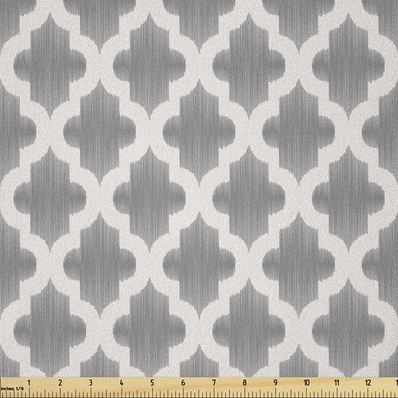 Ambesonne Grey and White Fabric by the Yard Microfiber, Geometric Damask, 10 Yards, Dimgrey White