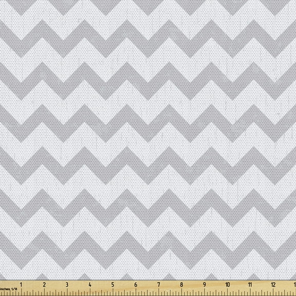 Ambesonne Grey and White Fabric by the Yard Upholstery, Geometrical Zigzag, 3 Yards, Pale Grey White