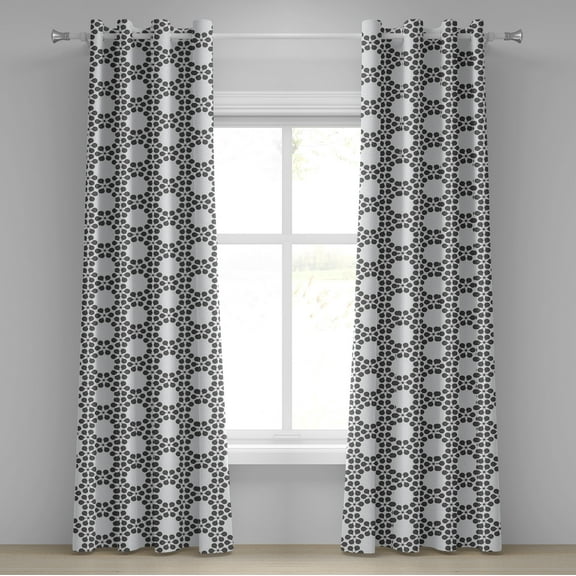 Ambesonne Grey and White Grommet Curtain, Flower Grid, 50" x 96", Charcoal Grey with White