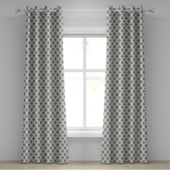 Ambesonne Grey and White Grommet Curtain, Geometric Damask, 50" x 84", Dimgrey White