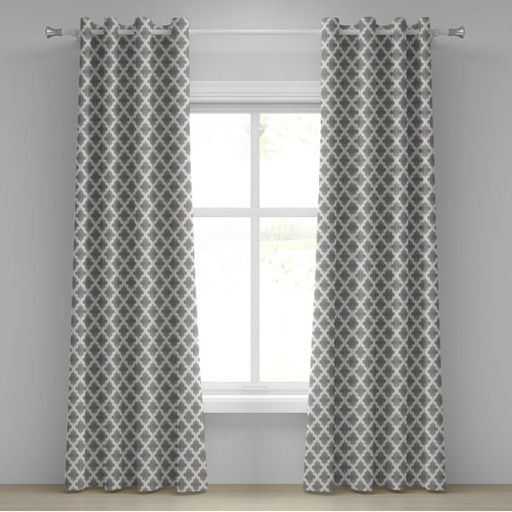 Ambesonne Grey and White Grommet Curtain, Geometric Damask, 50" x 96", Dimgrey White