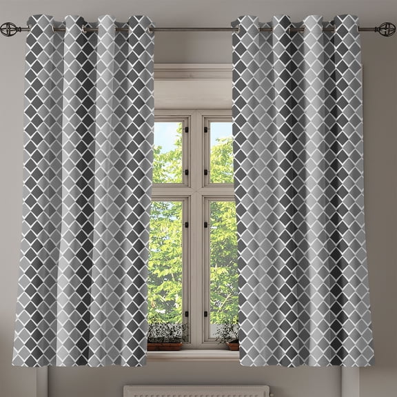 Ambesonne Grey and White Grommet Curtain, Geometric Ombre, 50" x 63", Charcoal Grey Pale Grey