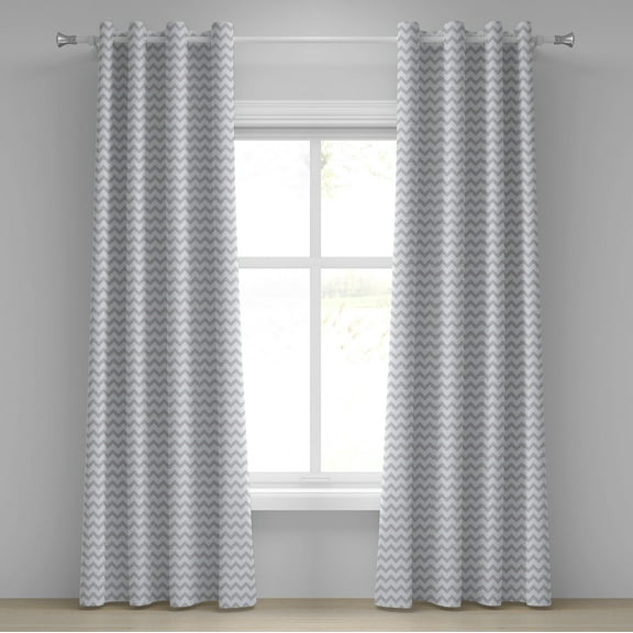 Ambesonne Grey and White Grommet Curtain, Geometrical Zigzag, 50" x 120", Pale Grey White