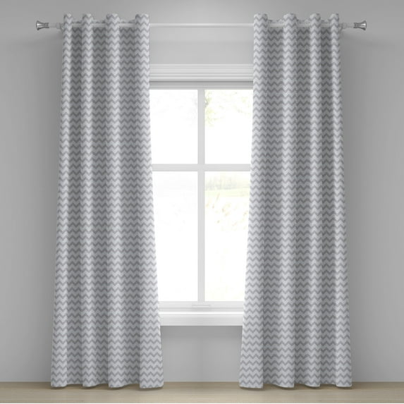 Ambesonne Grey and White Grommet Curtain, Geometrical Zigzag, 50" x 120", Pale Grey White