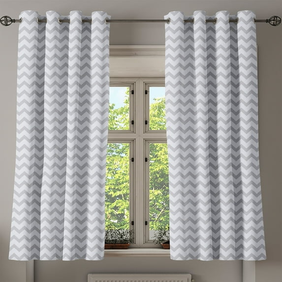 Ambesonne Grey and White Grommet Curtain, Geometrical Zigzag, 50" x 54", Pale Grey White