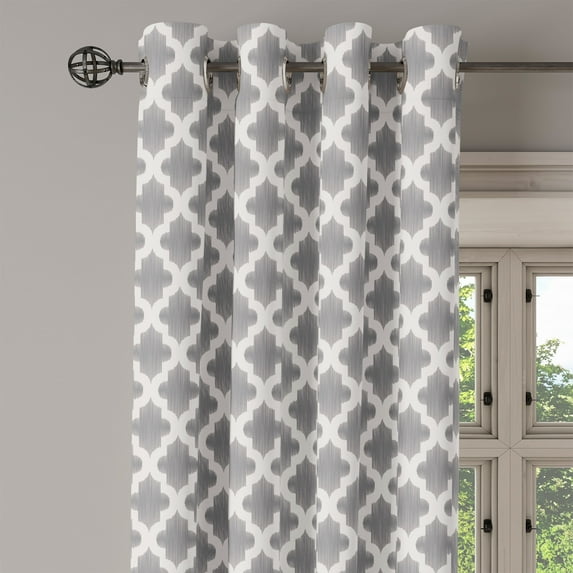 Ambesonne Grey and White Grommet Curtain Single Panel, Geometric Damask, 50"x60", Dimgrey White