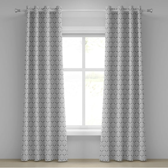 Ambesonne Grey and White Grommet Curtain, Traditional Curves, 50" x 120", Grey Pale Grey White