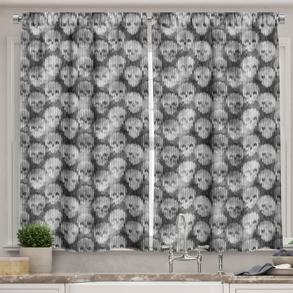 Ambesonne Grey and White Kitchen Curtains, Brainpan Head, 55"x45", Grey Black White