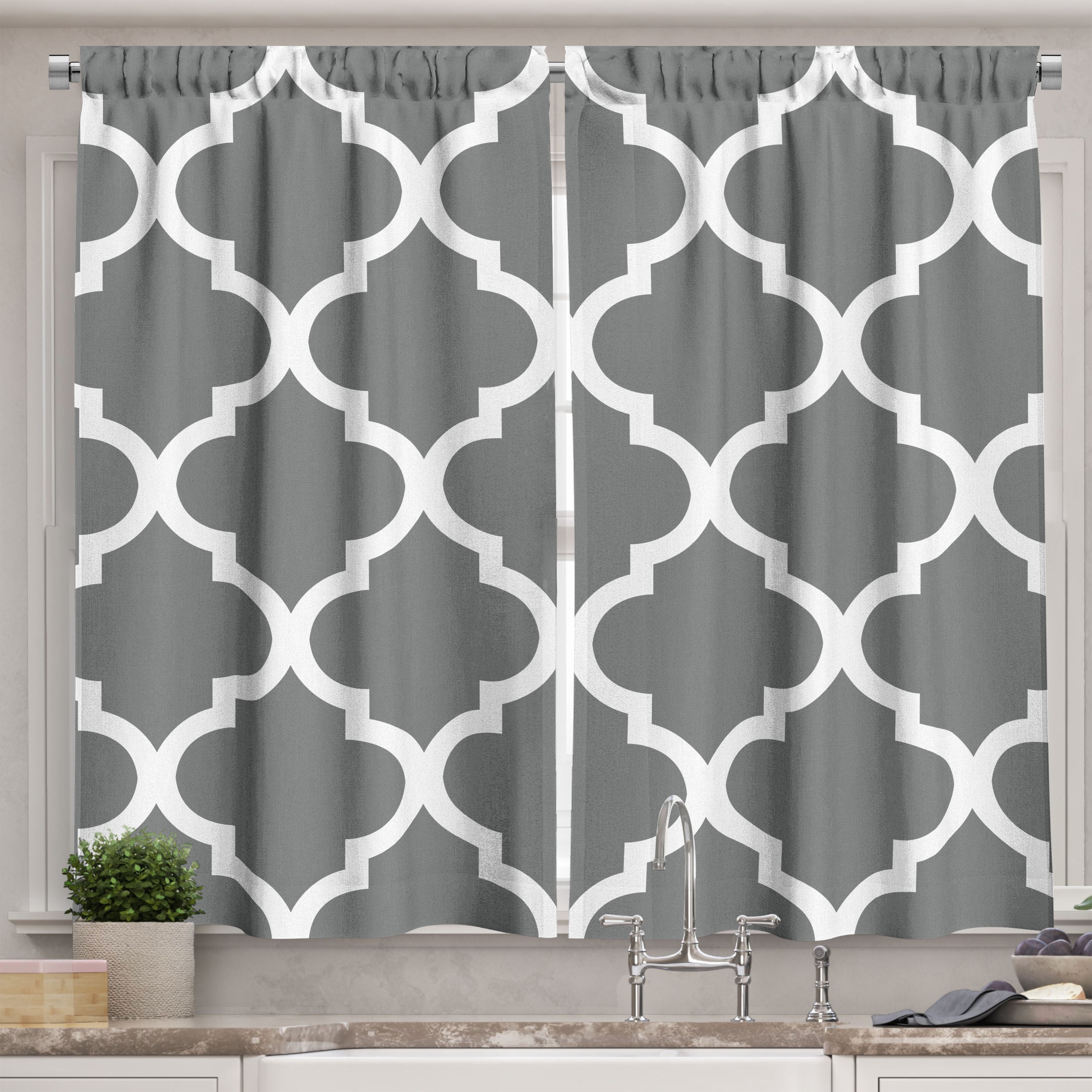 Ambesonne Grey and White Kitchen Curtains, Victorian Motifs, 55"x45 ...