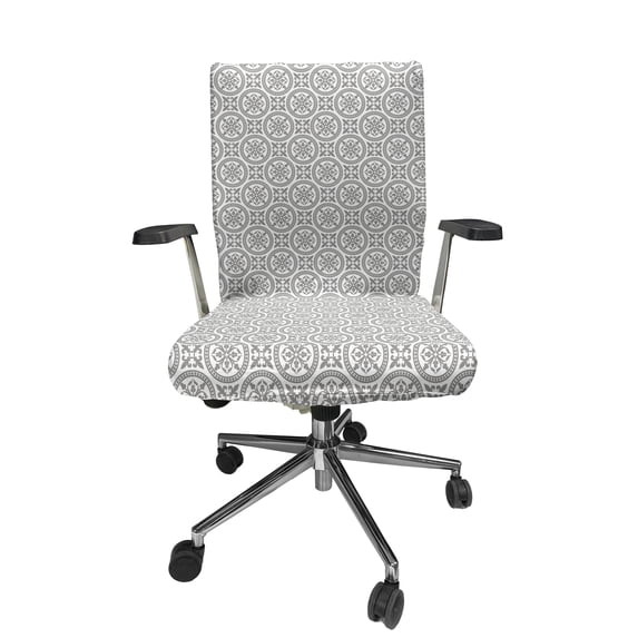 Ambesonne Grey and White Office Chair Cover Stretchable High Back, Old Mosaic Circles, Grey White