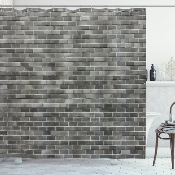 Ambesonne Grey and White Shower Curtain, Brick Wall Tiles, 69"Wx70"L, Grey