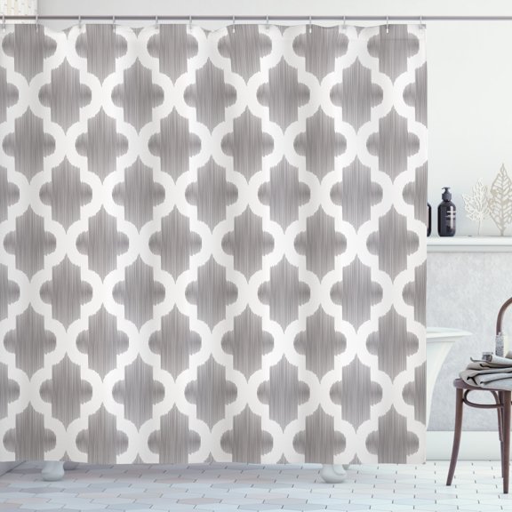 Ambesonne Grey and White Shower Curtain, Geometric Damask, 69"Wx70"L, Dimgrey White