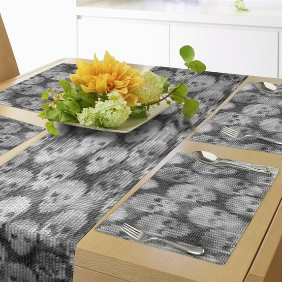Ambesonne Grey and White Table Runner & Placemats, Brainpan Head, Placemat 4 pcs + Runner 14"x90", Grey Black White