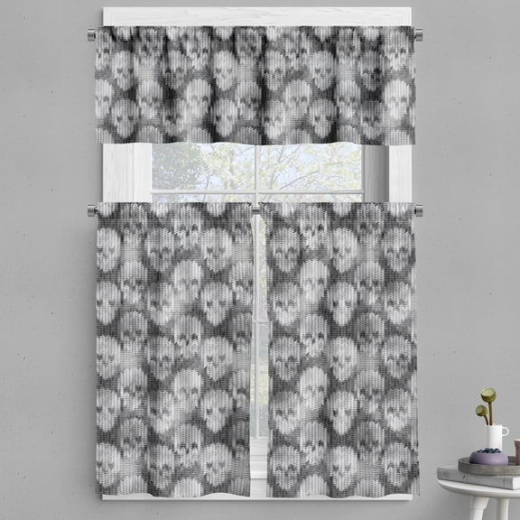 Ambesonne Grey and White Valance & Curtain, Brainpan Head, 55"x45", Grey Black White