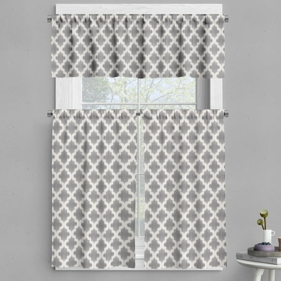 Ambesonne Grey and White Valance & Curtain, Geometric Damask, 55"x45", Dimgrey White