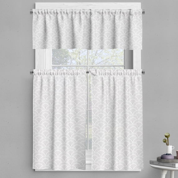 Ambesonne Grey and White Valance & Curtain, Vintage Circles, 55"x24", Warm Taupe White