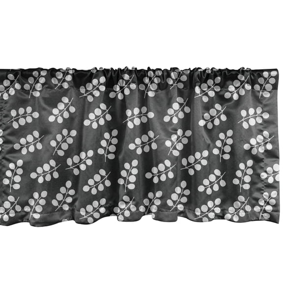 Ambesonne Grey and White Window Valance, Deciduous Tree Leaf, 54" X 18", Charcoal Grey and White